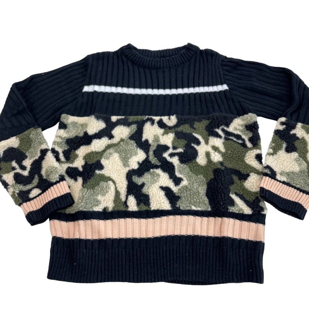 Shein Curve Black Teddy Camo Rib Knit Sweater Size 0XL